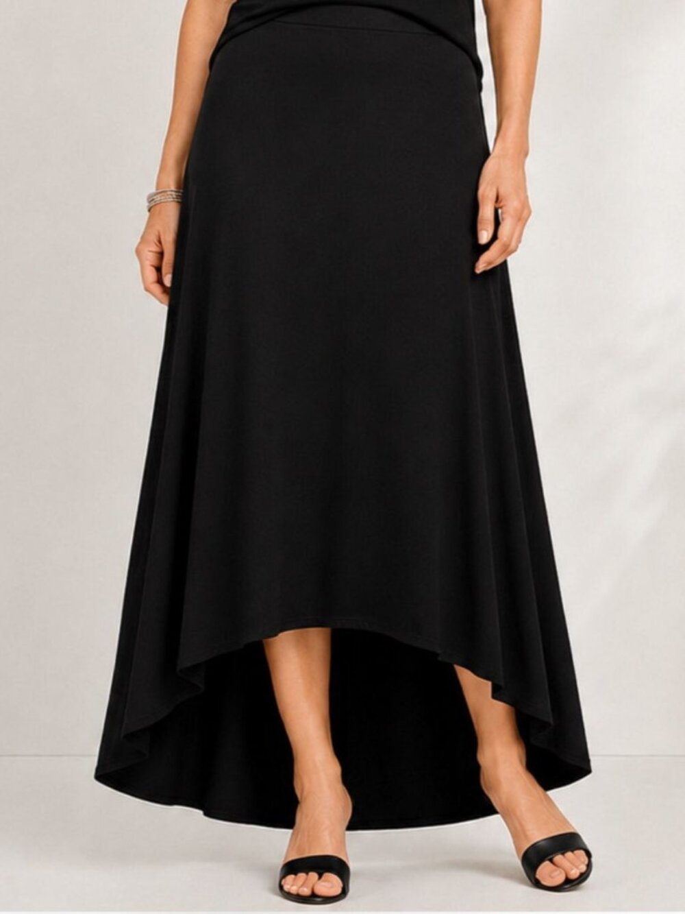 NEW Chico’s Travelers Joey Maxi Skirt Womens 0 (S) Black Hi Low Stretch Flowy
